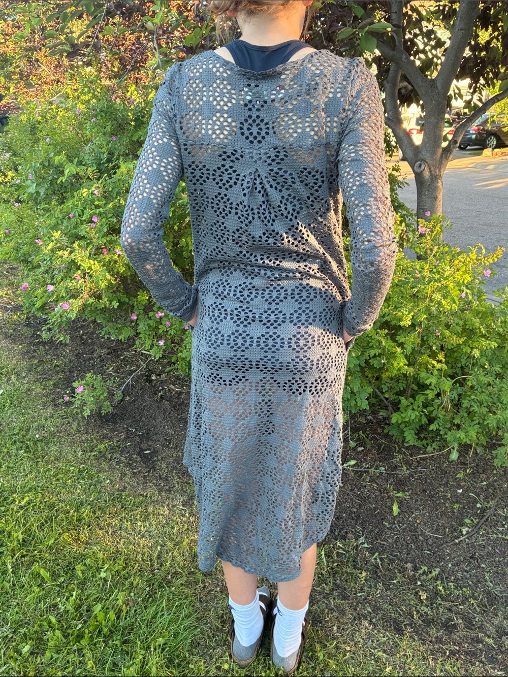 Free People Charcoal Crochet Open-Front Duster Cardigan (XS) - Picture 3 of 5